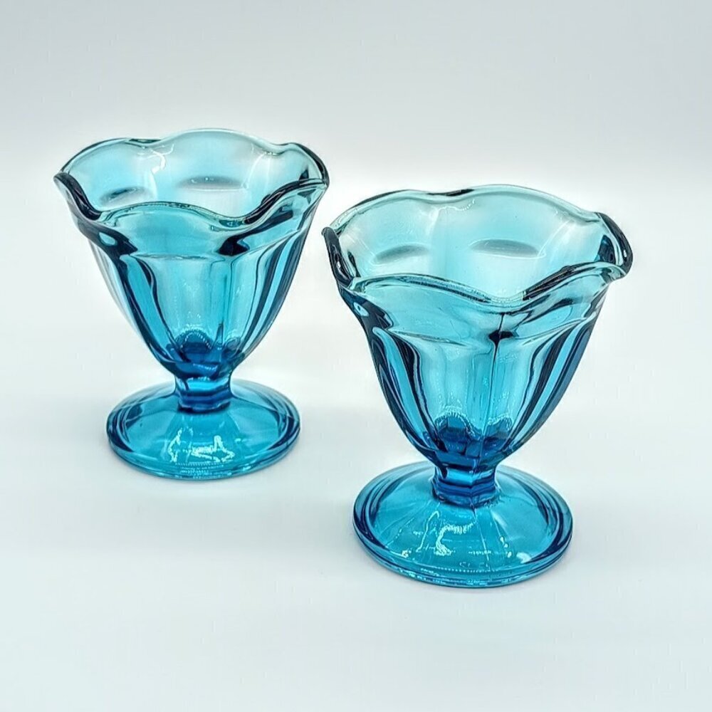 Anchor Hocking Blue Low Sherbet Glass Dessert Cups